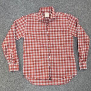 Billy Reid Mens Medium Red Blue Plaid Long Sleeve Button Down Cotton Shirt